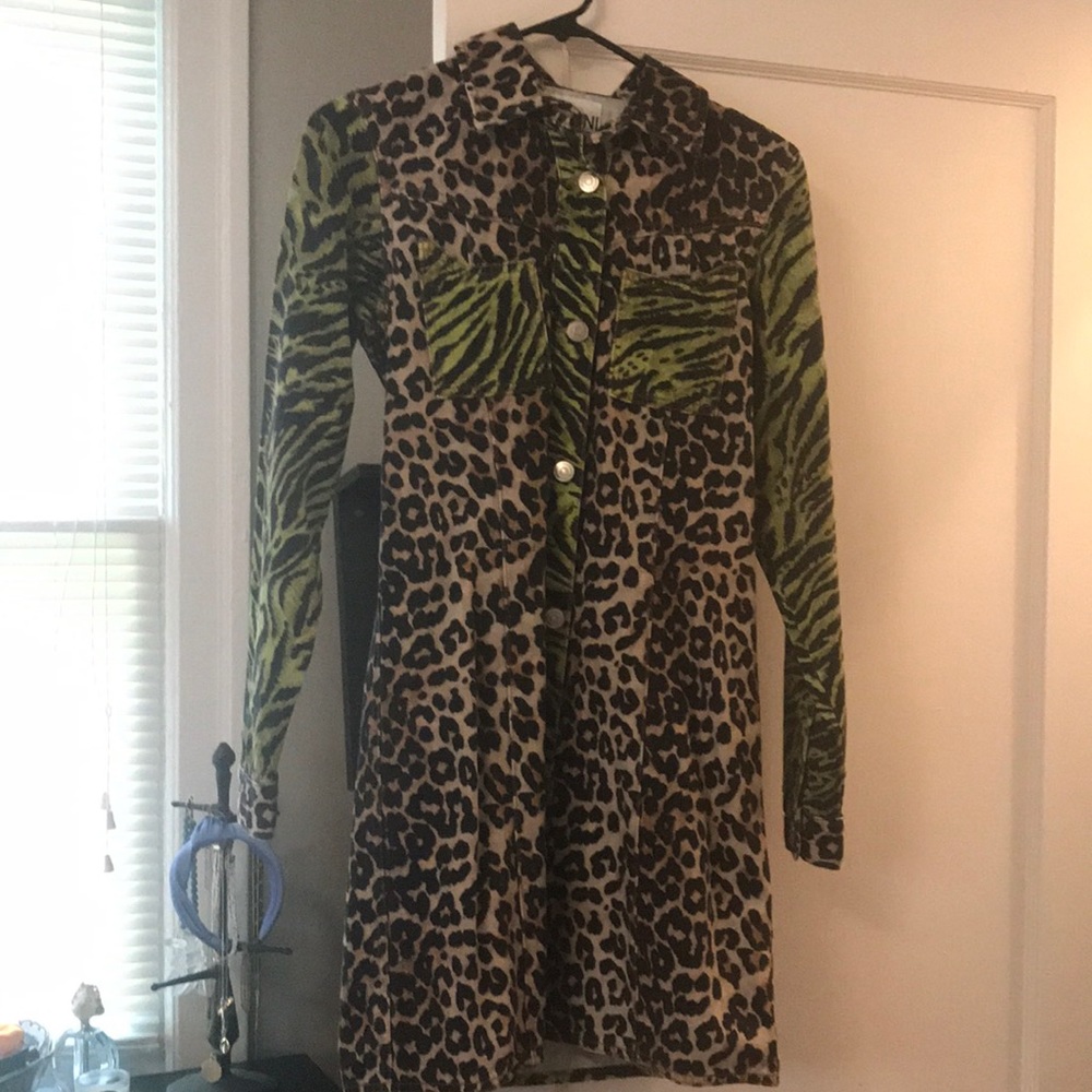 Ganni animal print denim dress